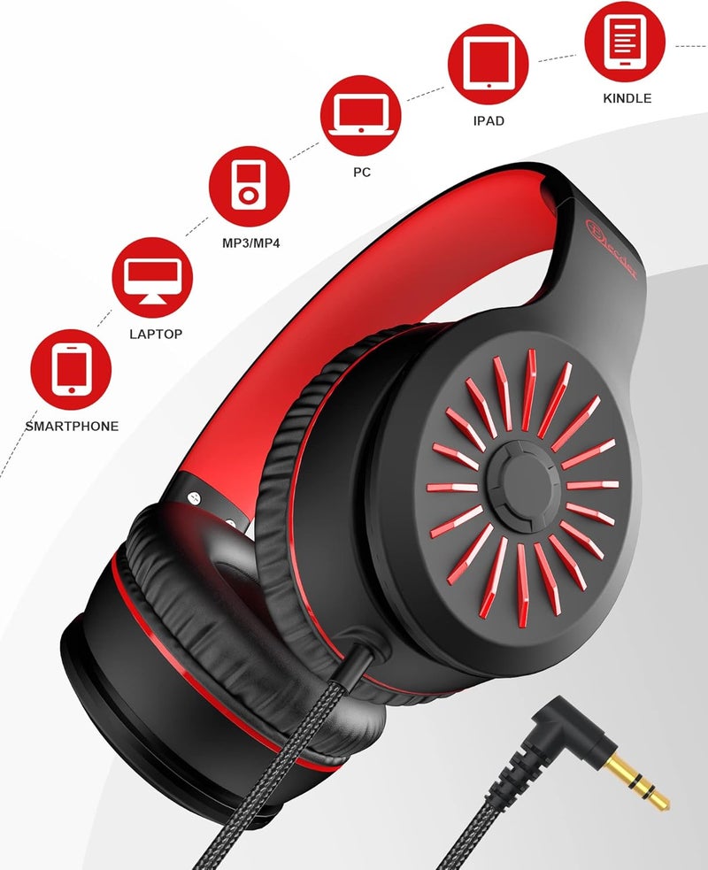 ELECDER i45 Headphones Wired, On-Ear Kids Headphones with 1.5M No-Tangle Cord, Foldable Portable Stereo 3.5mm Headset for School Kids Teens, Smartphones Tablet Computer Laptop, Airplane Travel, Red - Image 5
